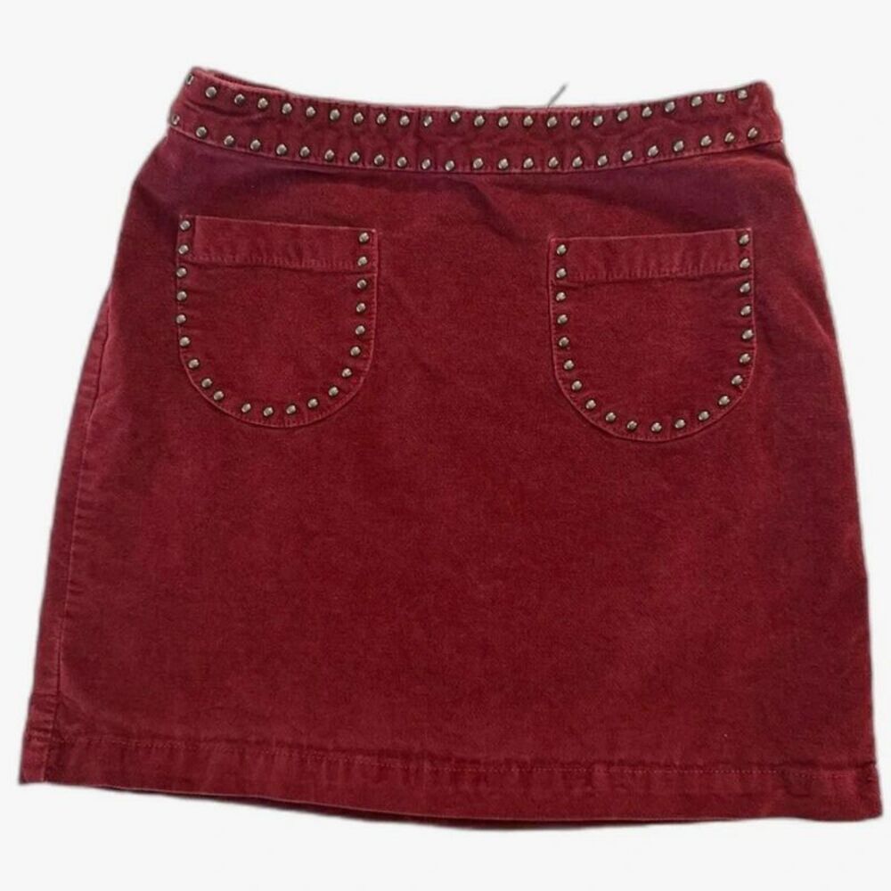 Burgundy Studded Velveteen Mini Skirt